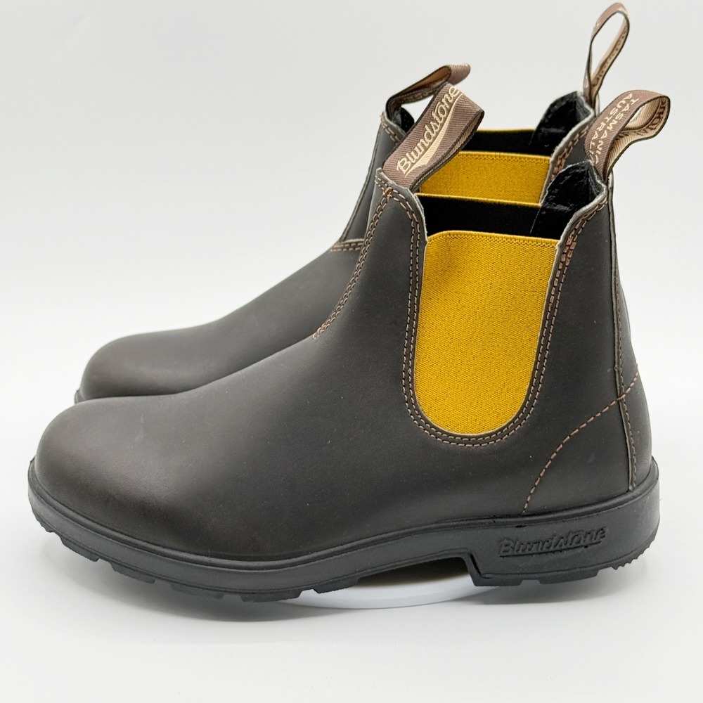 Blundstone Brown Chelsea Ankle Boots with Yellow Elastic - Picture 3 of 10